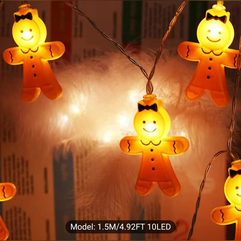 COPY - New Gingerbread Man Woman String Of 10 LED Lights Battery Operated.